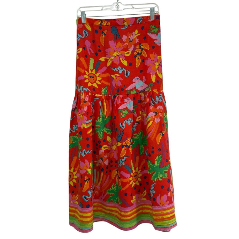 Maison d’Amelie Paris Colorful Tropical‎ Linen Boho Peasant Maxi Midi Skirt Sz S